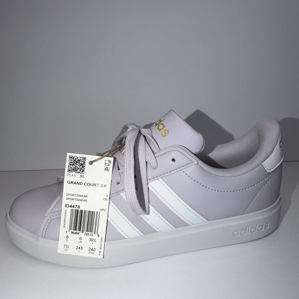 adidas Grand Court 2.0 Women's Low Top Sneakers Purple/White Lace-Up ID4478